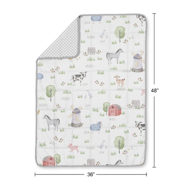 Sweet Jojo Designs Farm Animals Boy, Girl, Gender Neutral Toddler Weighted Blanket 5lbs for Kids -Lattice & Watercolor Farmhouse