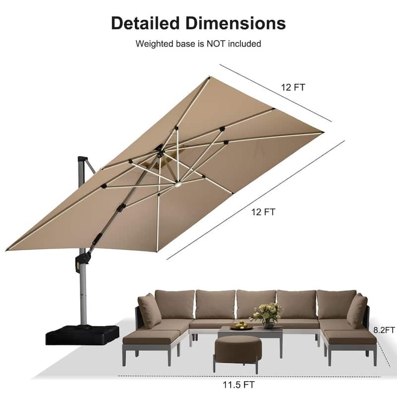 PURPLE LEAF Double Top LED Rectangle Patio Cantilever Umbrella