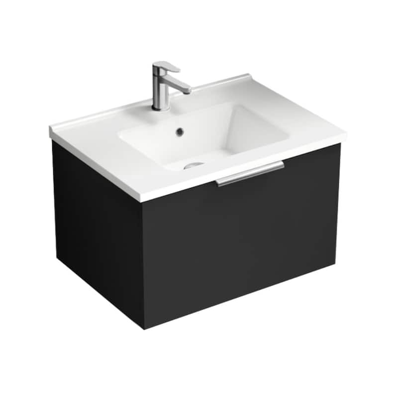 Nameeks Bodrum-2618-W Bodrum 24" Wall Mounted Single Basin Vanity Set - Matte Black / Chrome - Anthracite Finish