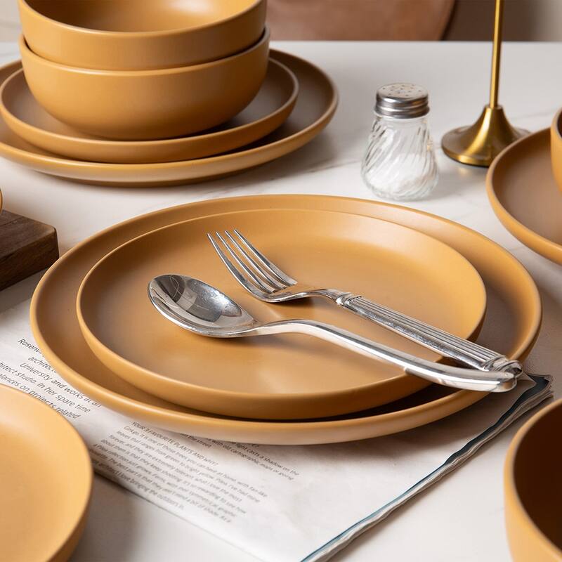 12PCS Stoneware Dinnerware Set, Microwave Dishwasher Safe Stackable
