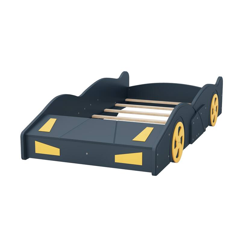Twin/Full Size Race Car-Shaped Platform Bed with Wheels and Storage