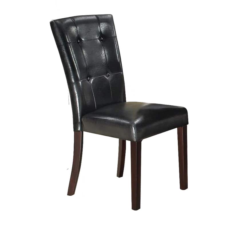 Dining Side Chair Set of 2, Button Tufted Black Faux Leather Upholstery