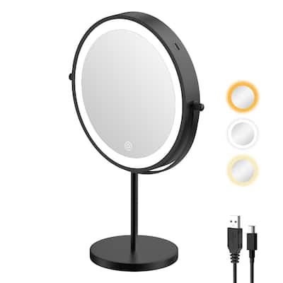 8-inch Desktop Makeup Mirror, 3 Color Lighted 1X/10X Cosmetic Mirror with Touch Control & 360°Rotation & Type-C Charging Port