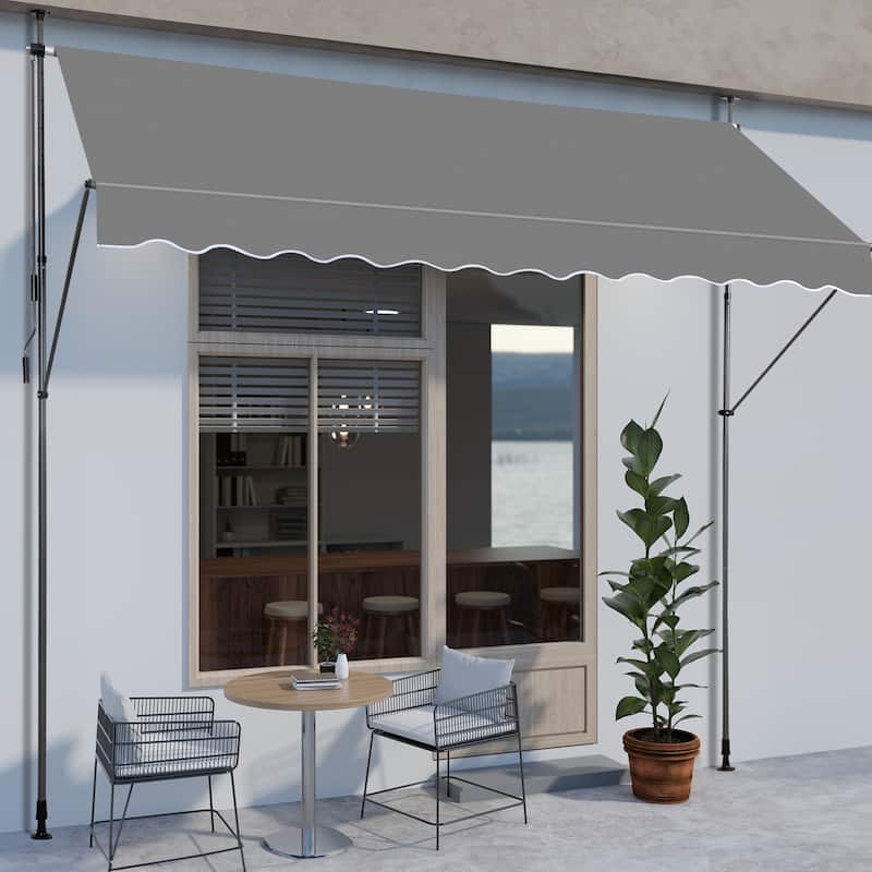 Retractable Patio Awning with 180g PU-Coated Polyester Fabric Aluminum and Steel Frame Adjustable 0 to 90 Degrees