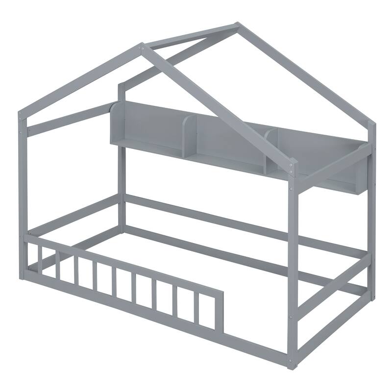 Twin Floor Bed With Storage Shelves