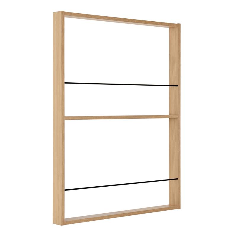 Danya B. Steiner Beech Square Modern 2-Tier Kids Wall Mounted Bookshelf with Contrasting Black Rods