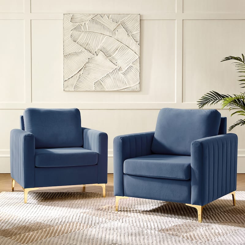 Ganymedes Modern Velvet Accent Arm Chair with Golden Legs and Removable Cushion by HULALA HOME