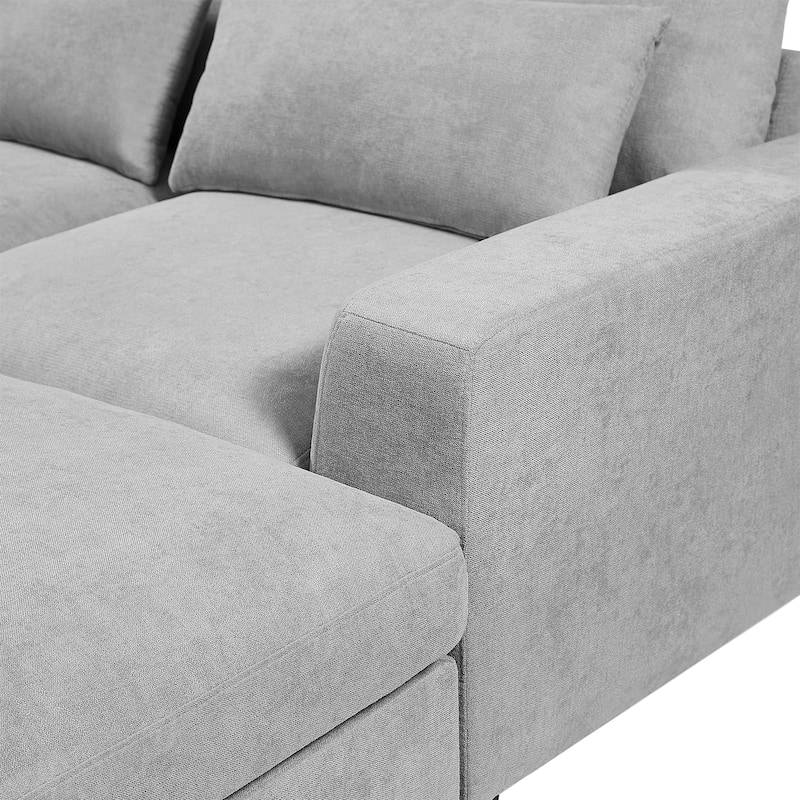 U_Style Modern Large L-Shape Feather Filled Sectional Sofa, Convertible Sofa Couch with Reversible Chaise for Living Room