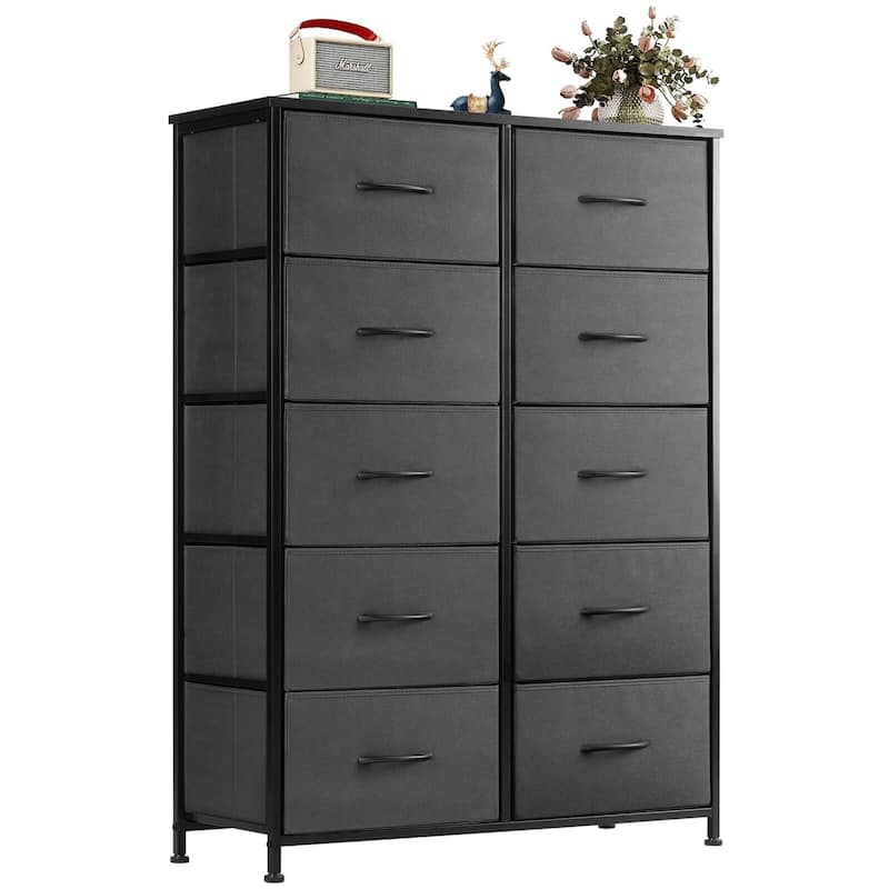 10-Drawer Chest of Drawers for Bedroom, Tall Chest Organizer Tower Dressers with Wooden Top