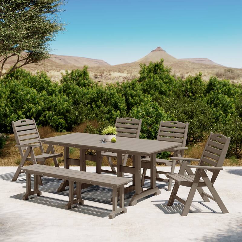 Laguna 6-Piece Patio Dining Set With Reclinable Armchairs and Bench