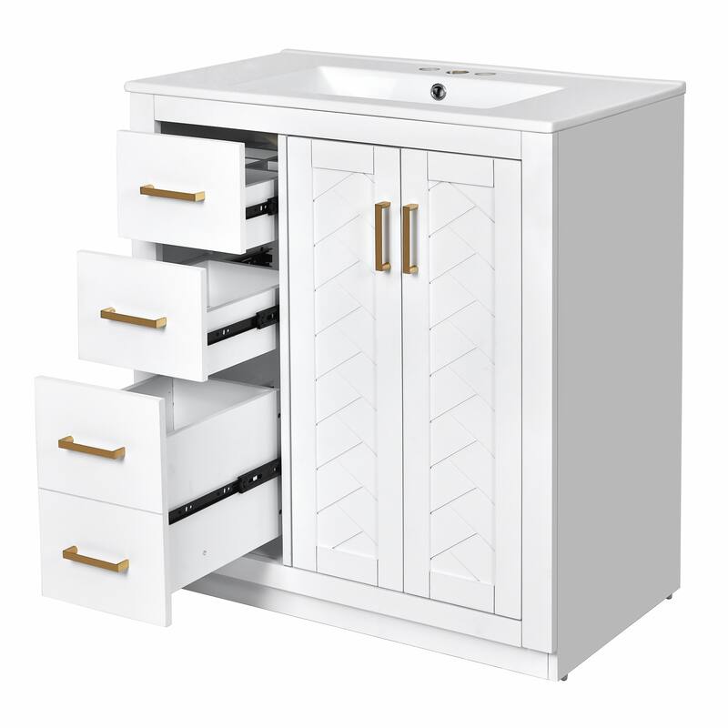 60'' Freestanding Bathroom Vanity Set with White Integrated Ceramic Sink - 60'' x 18.3'' x 34''