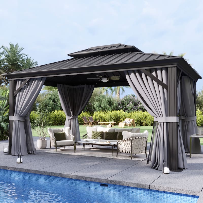 Hardtop Gazebo with Double Galvanized Steel Roof - Grey--14'x10'