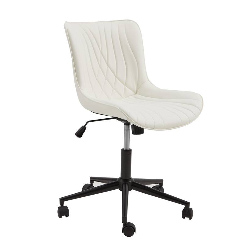 EROMMY Armless Office Chair with Wheels, Adjustable Swivel Modern Faux Leather Vanity Chair with Backrest, Ergonomic Rocking