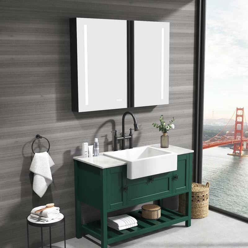 40in. W x 30 in. H LED Large Rectangular Aluminum Alloy Surface Mount Medicine Cabinet with Mirror - Grey