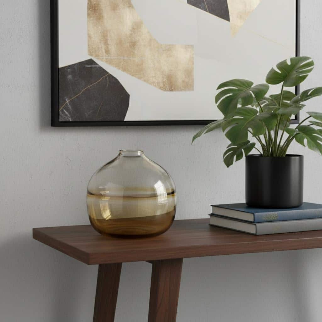 9" Clear And Brown Ombre Glass Round Table Vase - 8.70