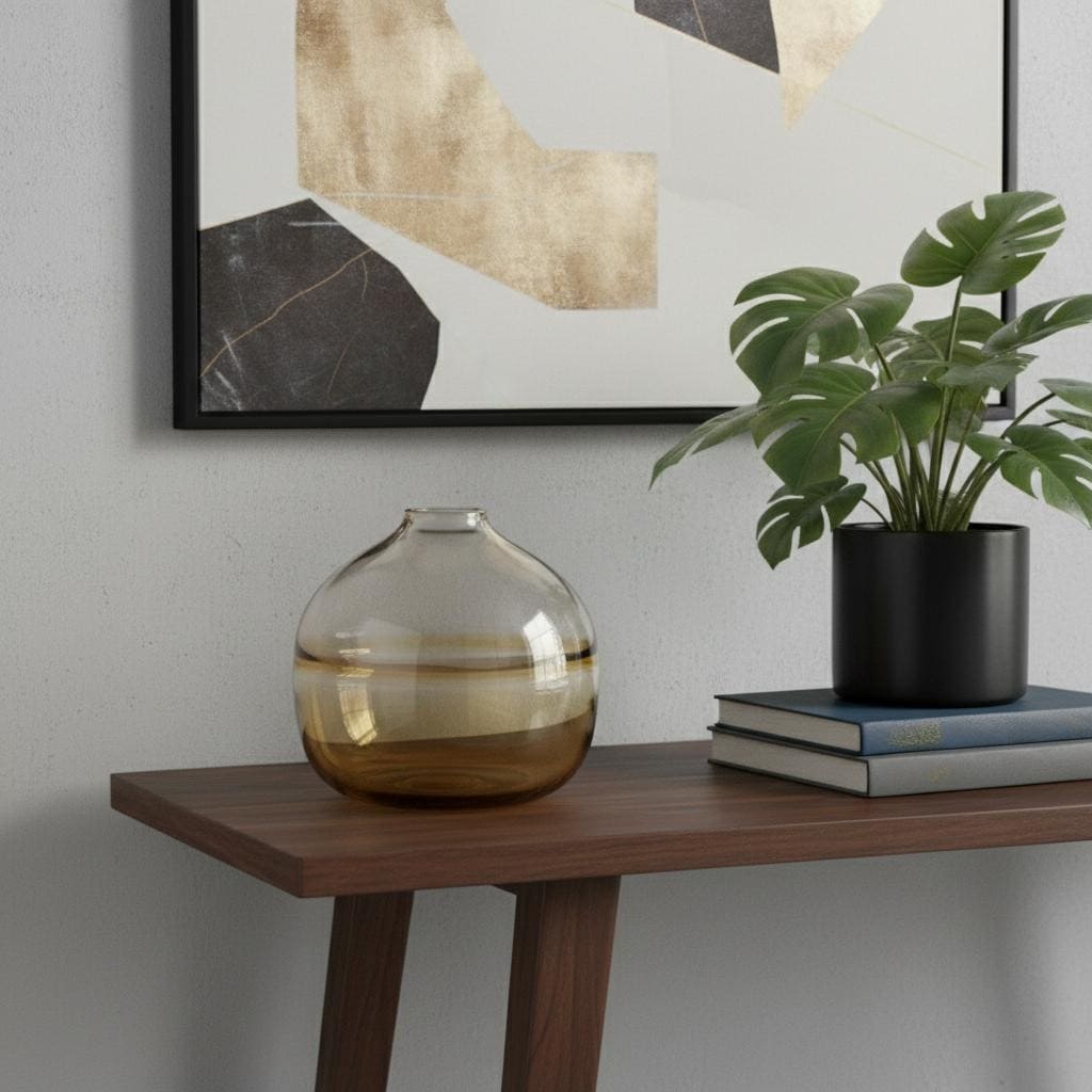 9" Clear And Brown Ombre Glass Round Table Vase - 8.70