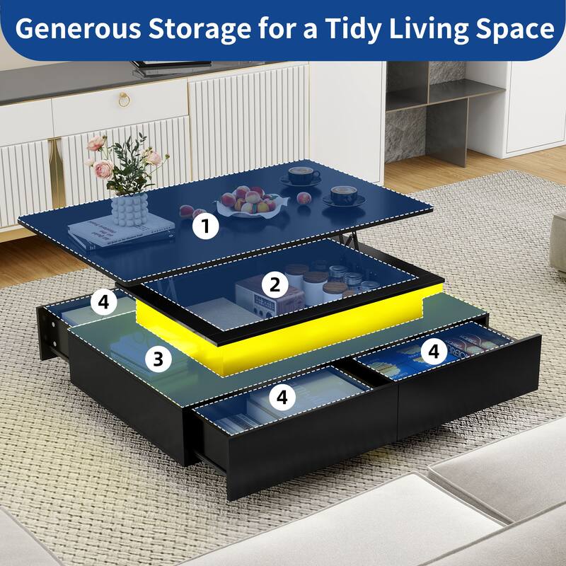 Moasis Modern Coffee Table with Storage High Glossy LED for Living Room
