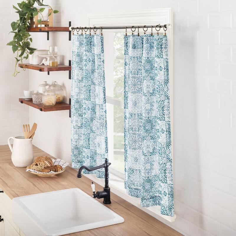 No. 918 Genoa 2-pack Mosaic Semi-Sheer Rod Pocket 2-Piece Kitchen Curtain Tier Pair