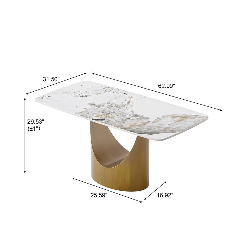 63" Dining Table for 6 with Sintered Stone Tabletop and Solid Carbon Steel Base