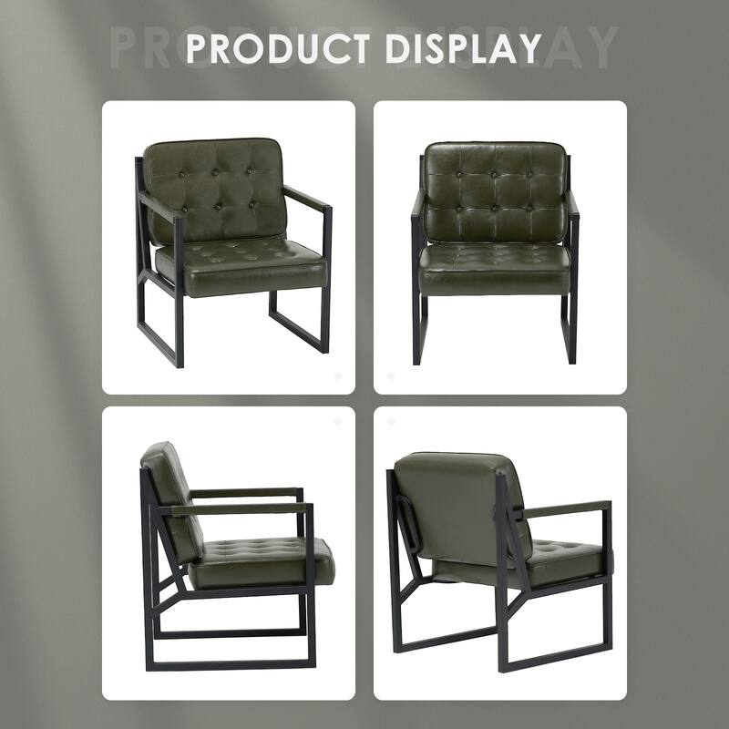 Leather Accent Chair, Accent Arm Chair Comfy Armchair with Metal Legs - Set of 1