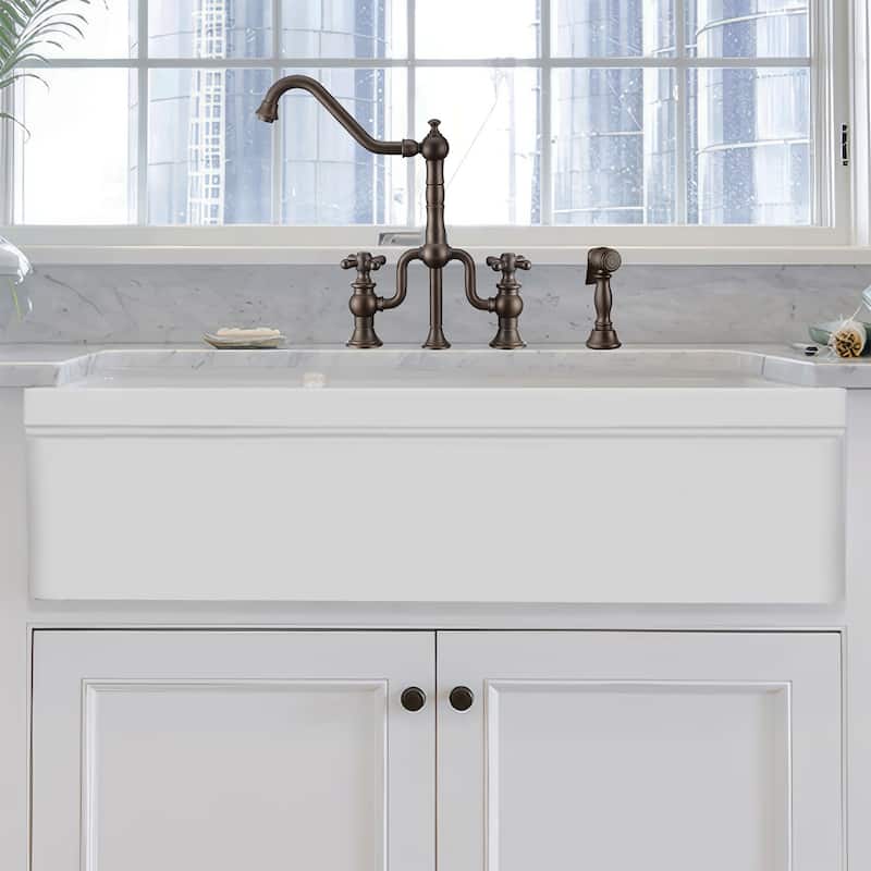 Large reversible double bowl fireclay kitchen sink