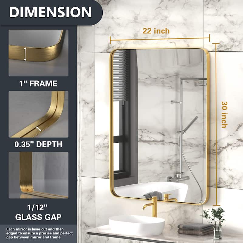 Modern Rounded Rectangle Wall Mirror with Stainless Steel Frame for Bathroom Vanity(1 Piece)