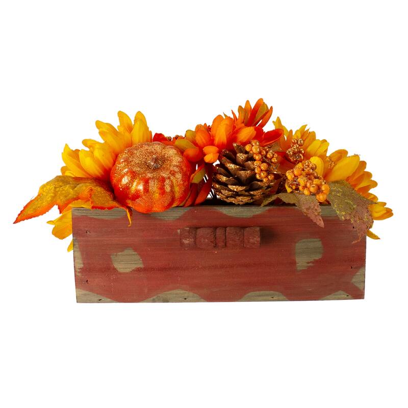 14 Autumn Harvest Maple Leaf Berry Rustic Wooden Box Centerpiece