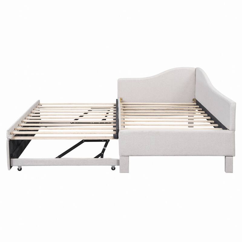 Upholstered L-Shaped Daybed with Pop Up Trundle,Perfect for Multiple Rooms