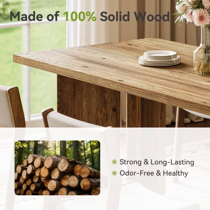 63-Inch Long Dining Room Table, Solid Wood Kitchen Table