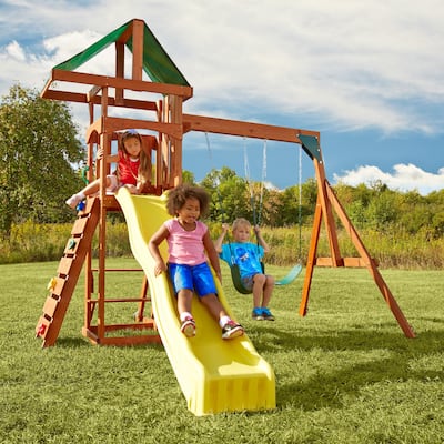 Swing-N-Slide Scrambler Wood Outdoor Swing Set - 120" x 122" x 108"