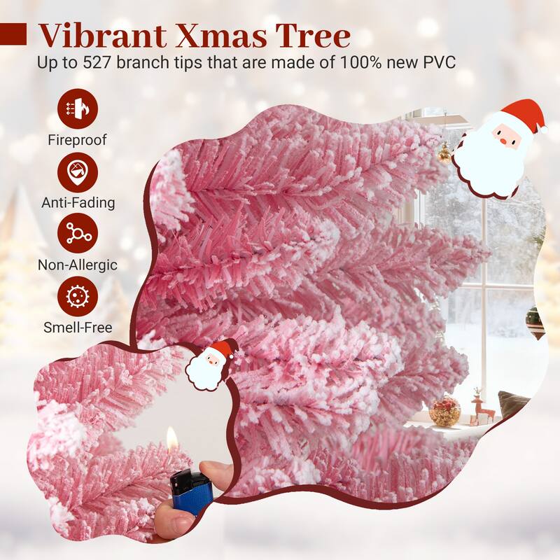 Costway 6/7 FT Snow-flocked Artificial Pink Christmas Tree with 140 - See Details