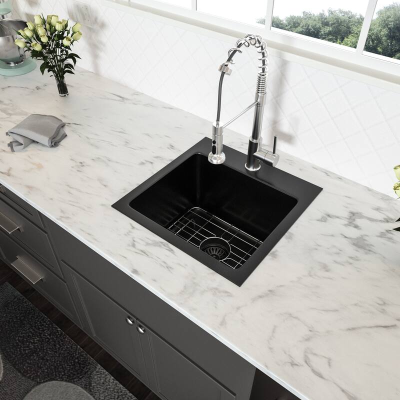 Drop in Kitchen Sink Gunmetal Black Topmount 16 Gauge Deep Single Bowl Stainless Steel Sink Basin