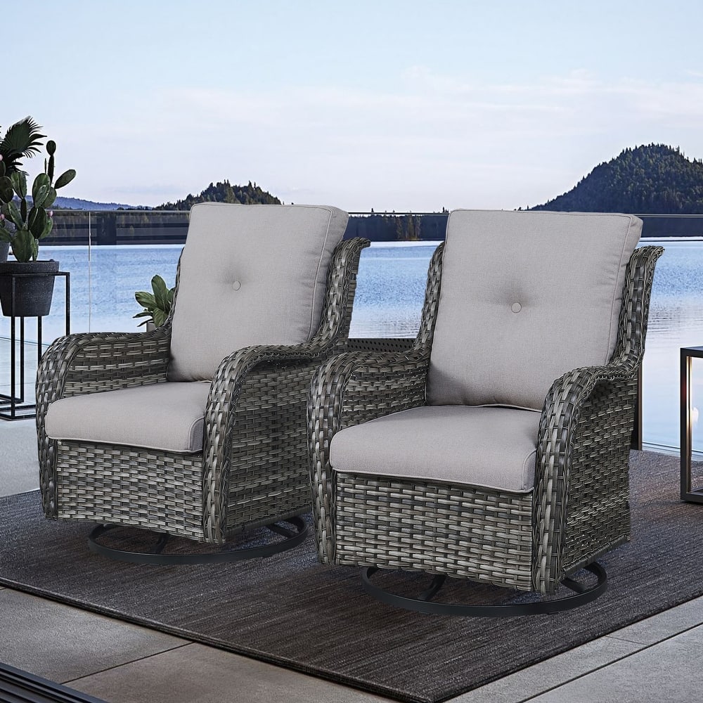 Gymojoy Outdoor Wicker Rocking Lounge Chairs with Swivel Base (Set of 2)