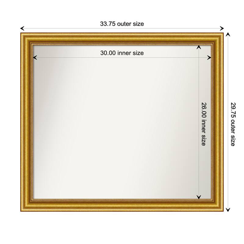 Townhouse Gold Framed Non-Beveled Custom Wall Mirror, Bathroom Vanity Mirror - Outer Size: 33.75 x 29.75