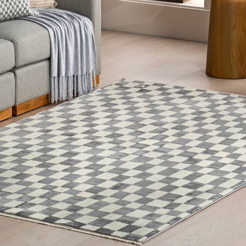 Nuloom Dominique Abstract Checkered Fringe Area Rug