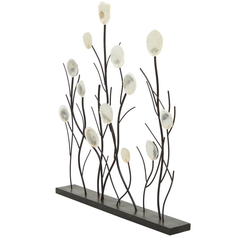 Metal Floral Sculpture with Capiz Embellishments - Black - Roche River Decor - 3"W x 24"L x 27"H