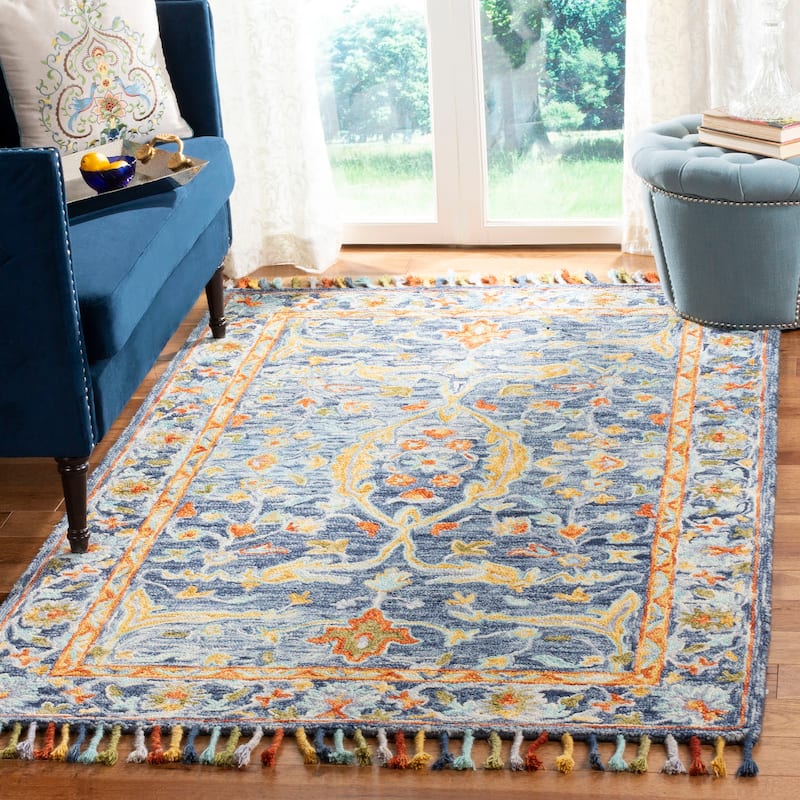 SAFAVIEH Handmade Aspen Jaiden & Eclectic Floral & Botanical - 9' x 12' - Blue/Rust