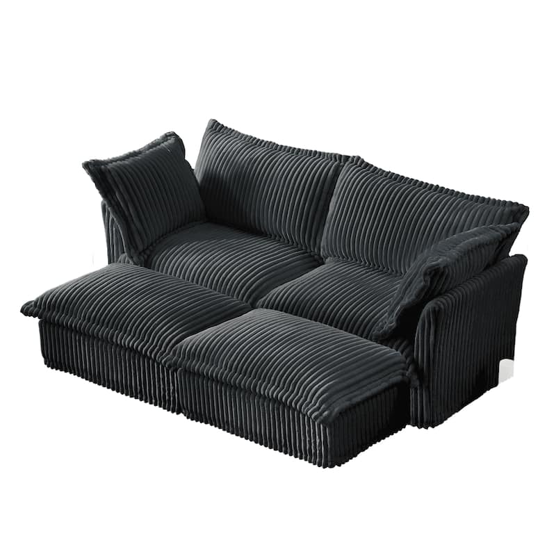 Modular Sectional Sofa Modern Convertible Loveseat Couch, 83.4 Inch 2-Seater Sofas Corduroy Sofas Set with Movable Ottoman