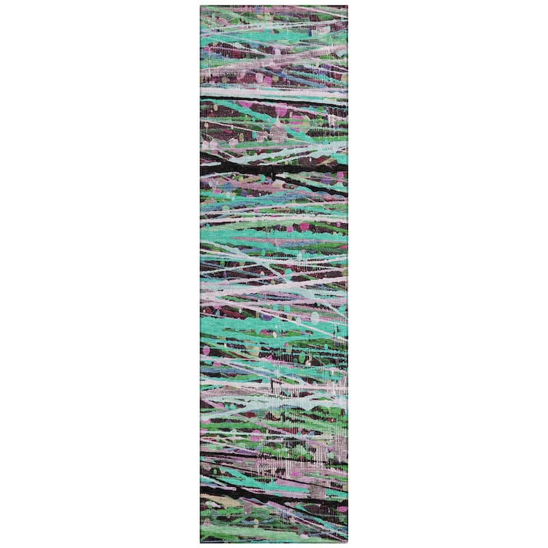 Machine Washable Indoor/Outdoor Abstract Stripes Chantille Rug