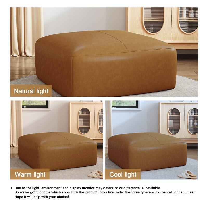UIXE Genuine Leather Ottoman, Upholstered Ottoman for Living Room