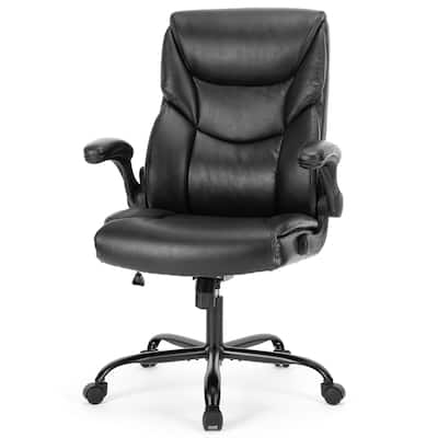 Office leather chair with adjustable armrests and lumbar pillows