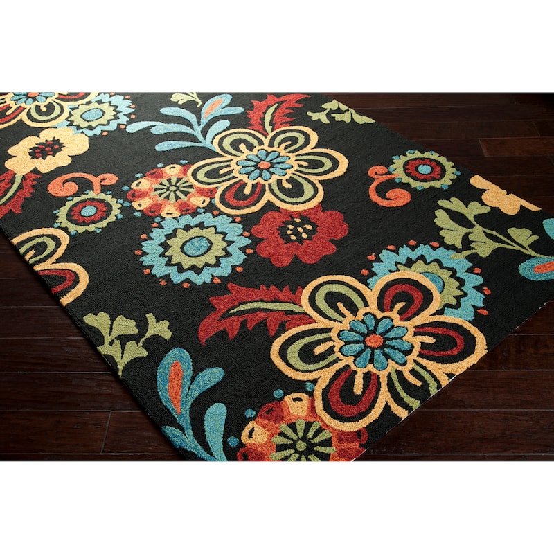 Hand-hooked Bold Daisies Caviar Indoor/Outdoor Floral Area Rug - 3'3" x 5'3"/Surplus