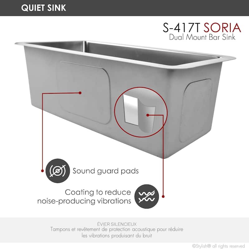 STYLISH 9 inches L x 18 inches W Dualmount Single Bowl 18 Gauge Bar Sink with Grid and Strainer