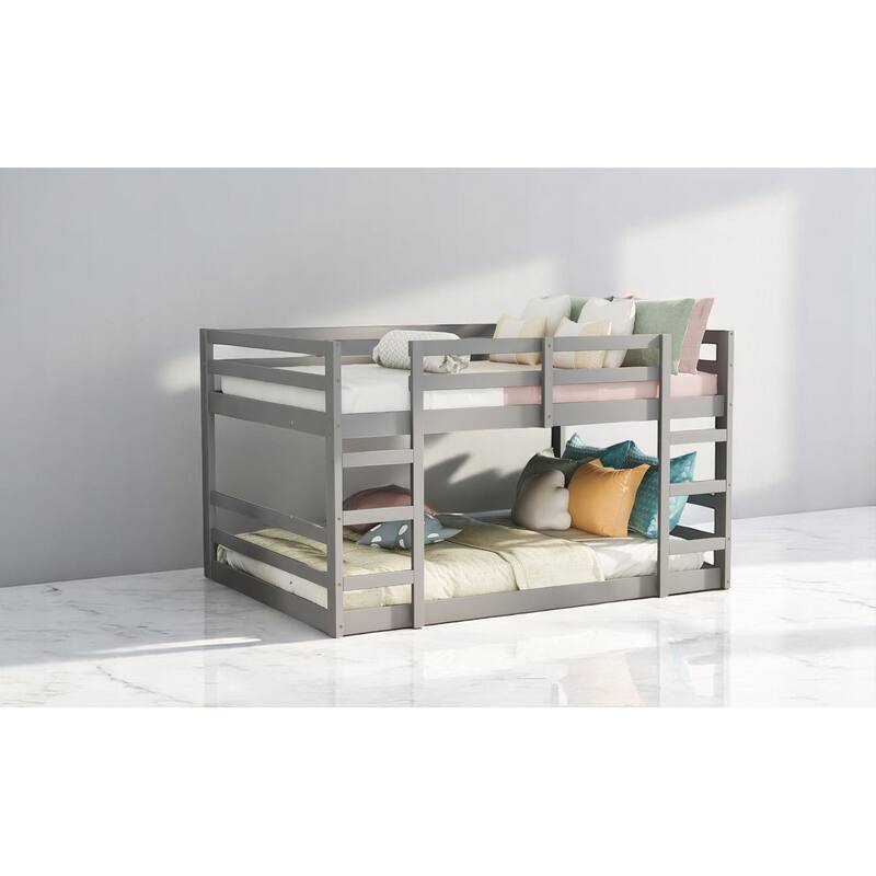 Full Over Full Bunk Bed with Ladder and Guardrails, Solid Wood Frame, No Box Spring Required