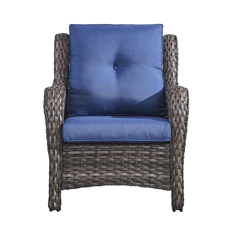 Outdoor Wicker High Back Club Chair with Cushions (Set of 2)