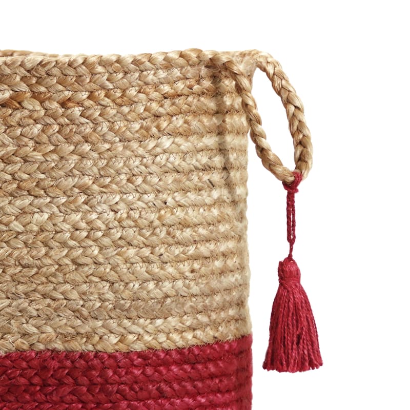 Sevita Two-Tone Jute Hand-Stitched Storage Basket with Handles