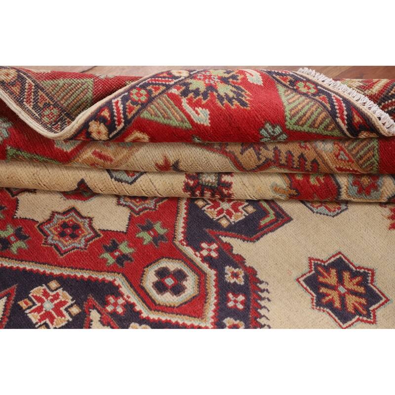 Geometric Kazak Area Rug Hand-Knotted Wool Carpet - 4'11" x 6'5"