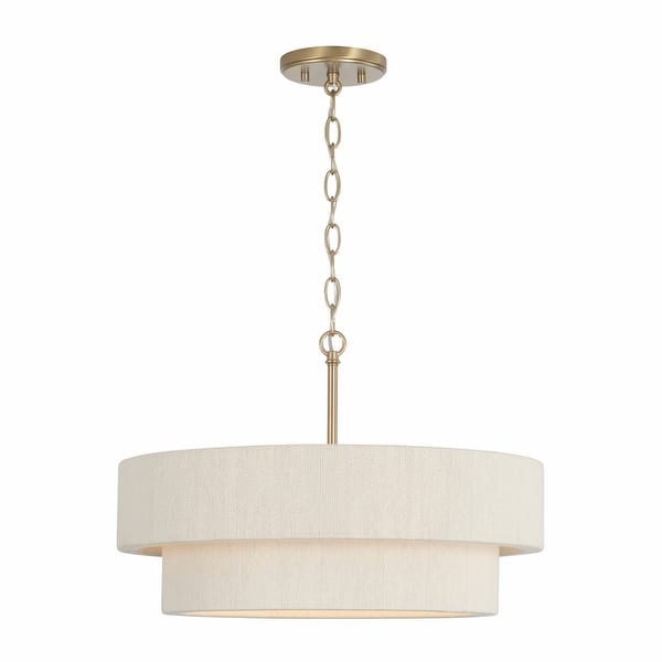 slide 2 of 6, Delaney 4-light Matte Brass Convertible Pendant/ Semi Flush Mount