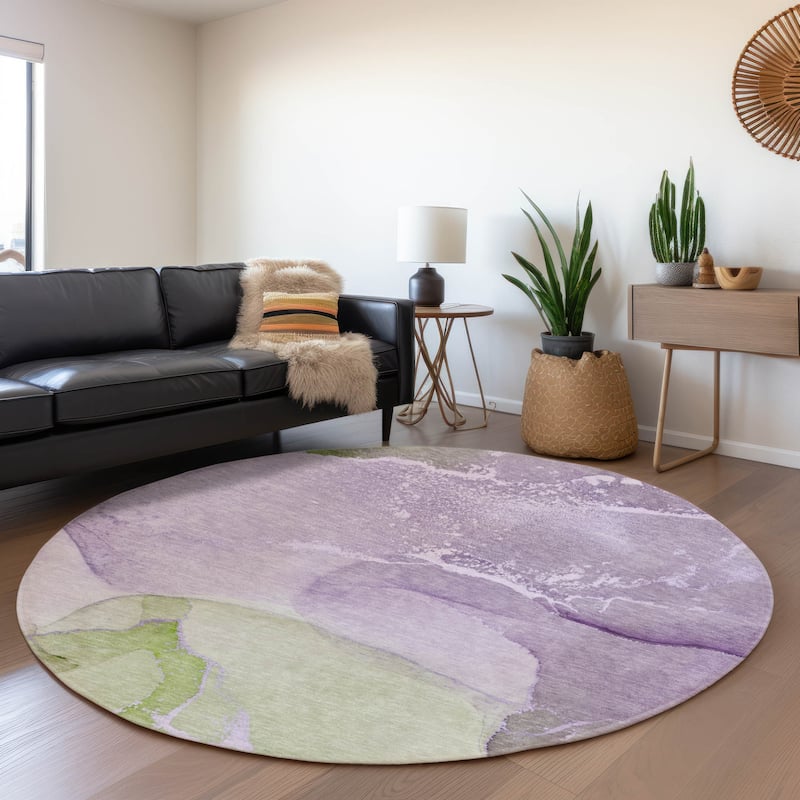 Premium Washable Super Soft Abstract Flow Contemporary Mayfield Rug - Purple - 8' x 8' - Round