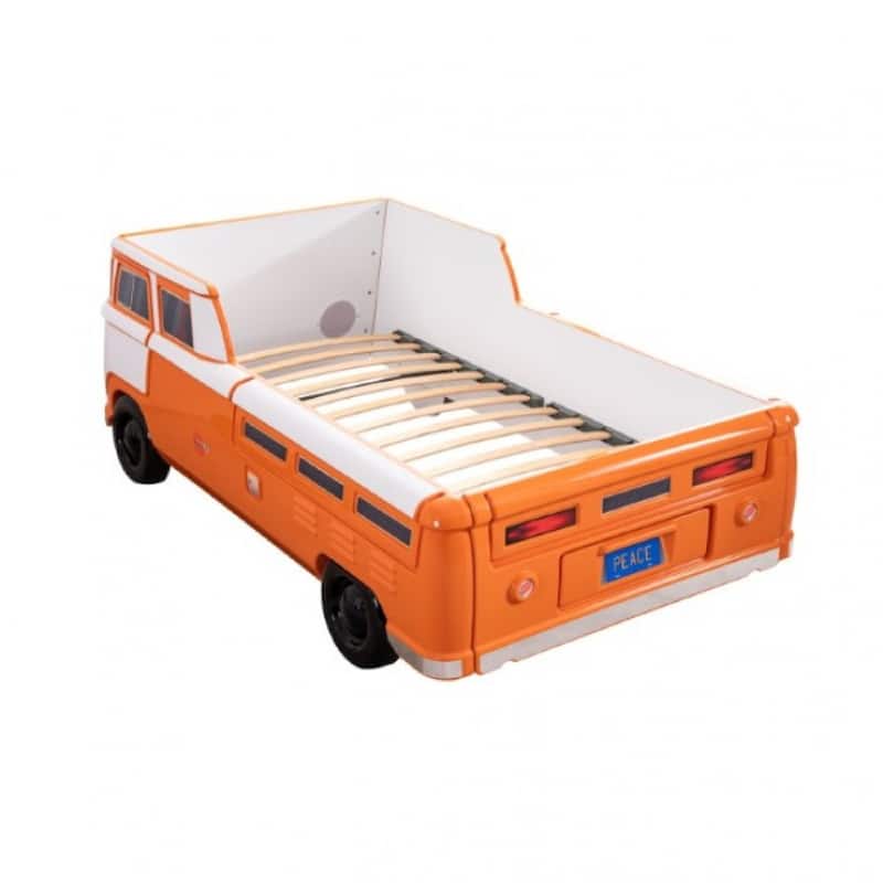Xiel Bus Twin Bed, Peace Sign, LED Lights and Sound Effects, Orange